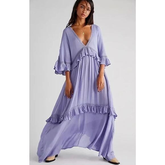 Free people Paradiso Maxi Dress purple high low double V dress, size medium - Picture 1 of 16